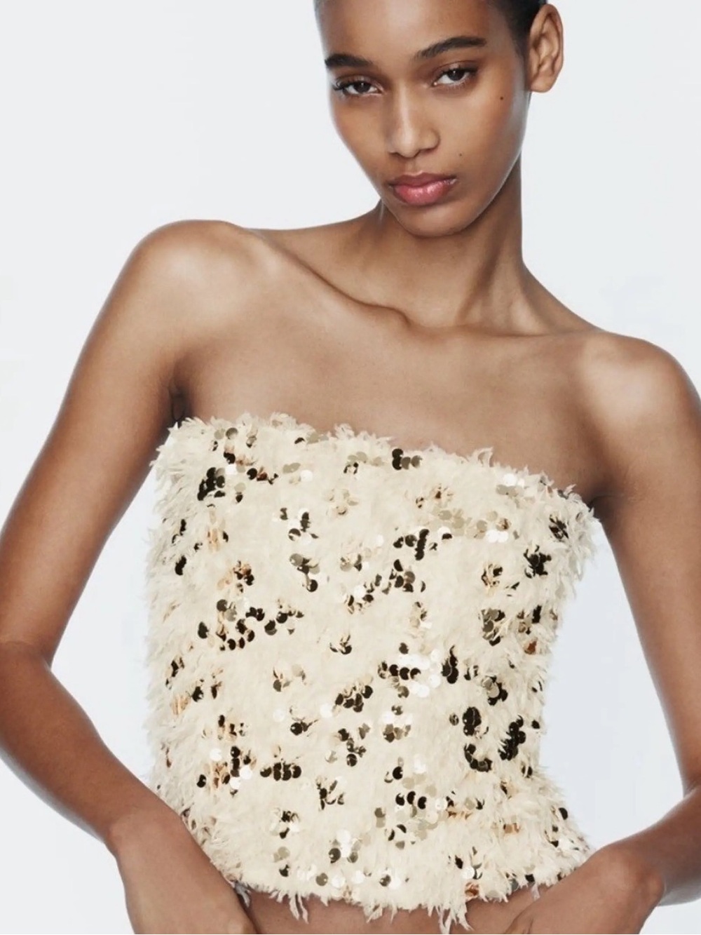 Zara Strapless Sequin Tube Top in Cream